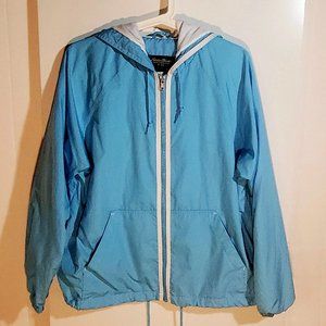 Women's EDDIE BAUER Blue Hooded Stripe Windbreaker Track Jacket Sz L EUC
